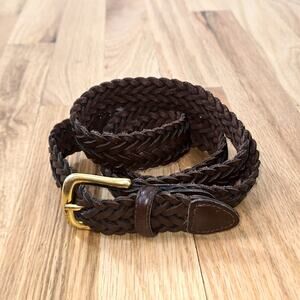 Brown Men's Braided Genuine Leather Belt Gold Buckle  size 42
